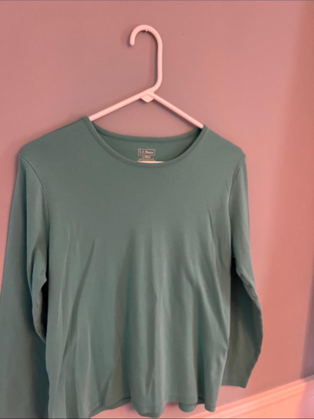 L.L. Bean woman’s Long-Sleeve Crew Neck Shirt in Teal Green